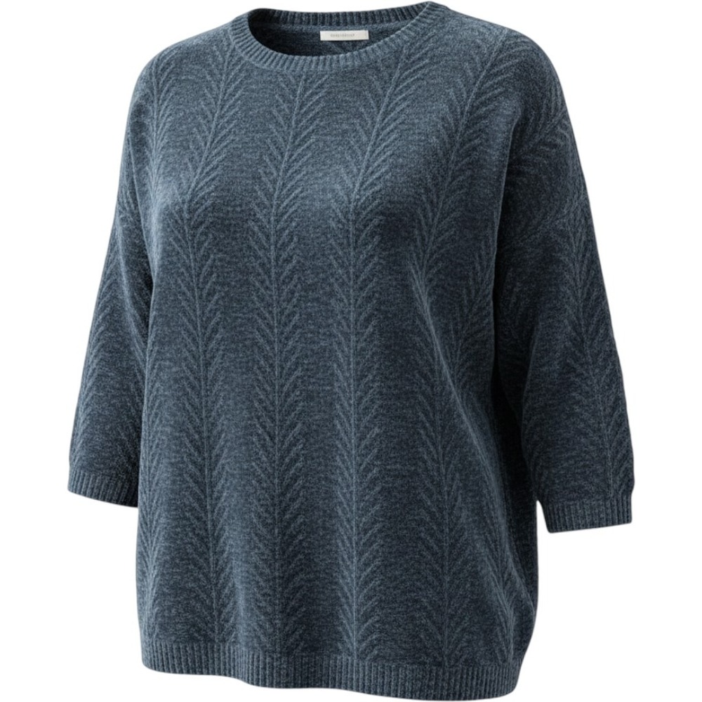 Orvis Chenille Chevron Textured 3/4 Sleeve Sweater Women Size XXL Blue  EUC
